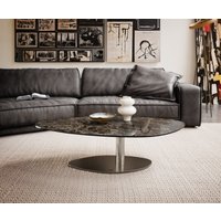 Couchtisch Edge Organisch 140x76 cm Keramik Emperador Extra Lucidato Dunkelbraun Vibany Edelstahl gebürstet