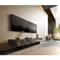 Lowboard Cuor 200 cm Keramik Emperador Extra Lucidato Dunkelbraun 1 Klappe 1 Schubfach Fuß Schwebeoptik Metall Schwarz
