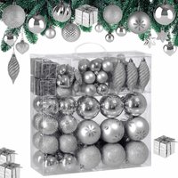Deuba Weihnachtskugeln 103-teilig Silber bruchsicher glänzend matt glitzer