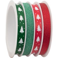 CACTUS Geschenkband-Multispule, 4-fach, rot / grün