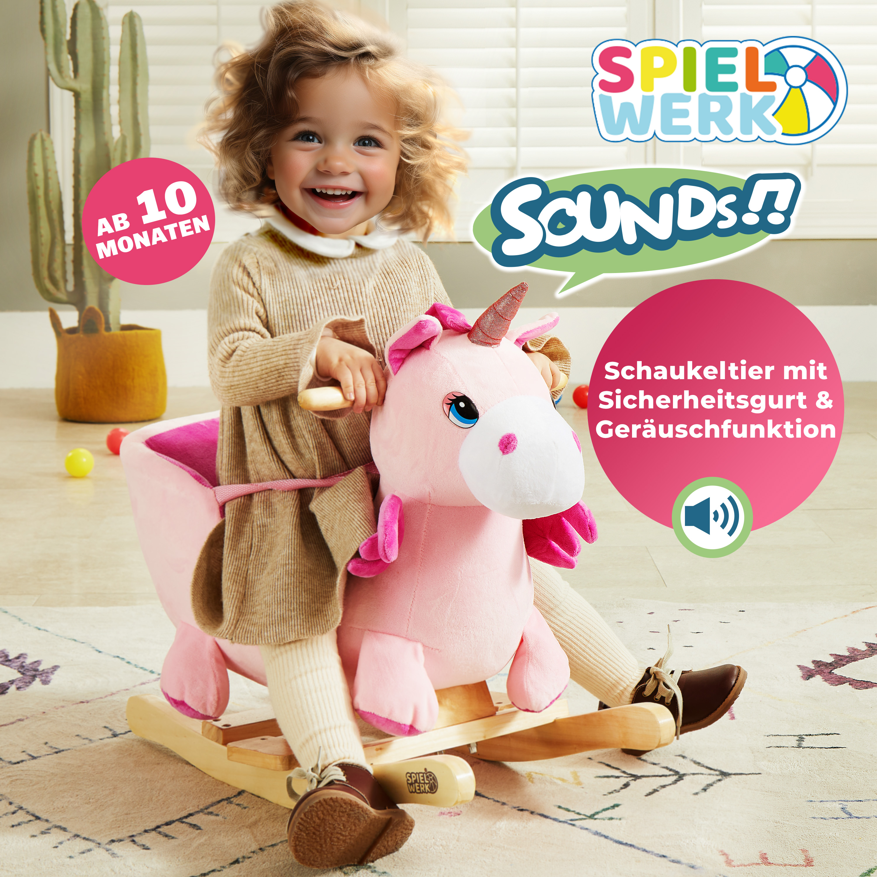 Deuba Schaukeltier Einhorn Rosa mit Sicherheitsgurt – Bild 2