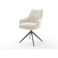 Drehstuhl Alja-Flex mit Armlehnen Teddystoff Beige Kreuzgestell breit Effektfinish Titan 360 drehbar Wippfunktion Taschenfederkern