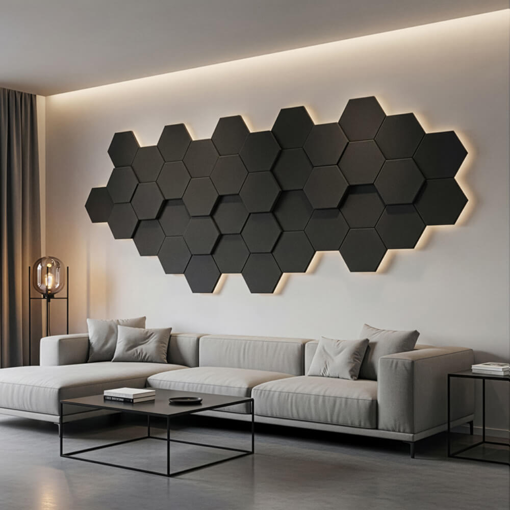 Akustikplatten Hexagon selbstklebend SILENT - 5er Set Schwarz – Bild 3