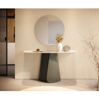 Konsolentisch Edge Boot 140x40 cm Keramik Calacatta Luxe Weiß-Gold-Grau Livos Metall Effektfinish Titan