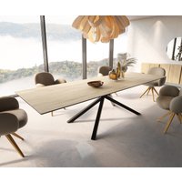 Esstisch Edge 300x100 Keramik Laminam Sabbia Eichefarbig Kreuzgestell Rechteck Schwarz
