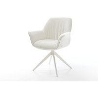 Drehstuhl Keila-Flex mit Armlehnen Bouclé Soft Beige Kreuzgestell breit Weiß 360 drehbar Wippfunktion