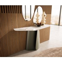 Konsolentisch Edge Polygonal 140x50 cm Keramik Onyx Champagne Livos Metall Effektfinish Titan