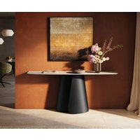 Konsolentisch Edge Boot 180x40 cm Keramik Laminam Travertino Bianco Creme-Weiß Livos Metall Schwarz