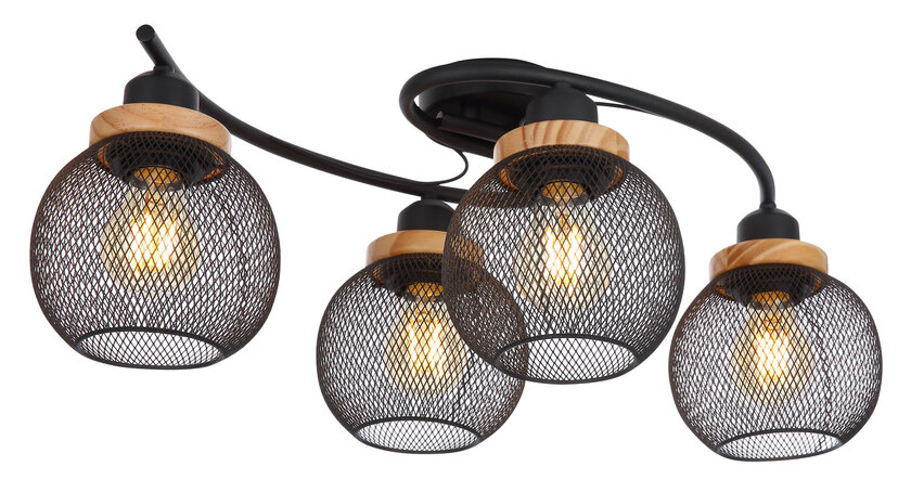 PABLO Deckenlampe schwarz 15663-4D, B/H/T: 60 x 22 x 35 cm, Metall, Holz – Bild 4