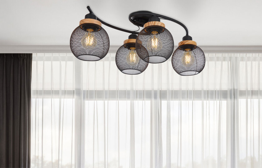 PABLO Deckenlampe schwarz 15663-4D, B/H/T: 60 x 22 x 35 cm, Metall, Holz – Bild 5