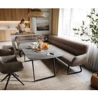 Esszimmerbank Taya-Flex 285x190 cm Mikrofaser Taupe Vintage Kufengestell flach Schwarz Taschenfederkern Links