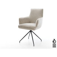 Esszimmerstuhl Heira-Flex mit Armlehnen Webstoff Soft Beige Kreuzgestell konisch Schwarz Taschenfederkern – Bild 2
