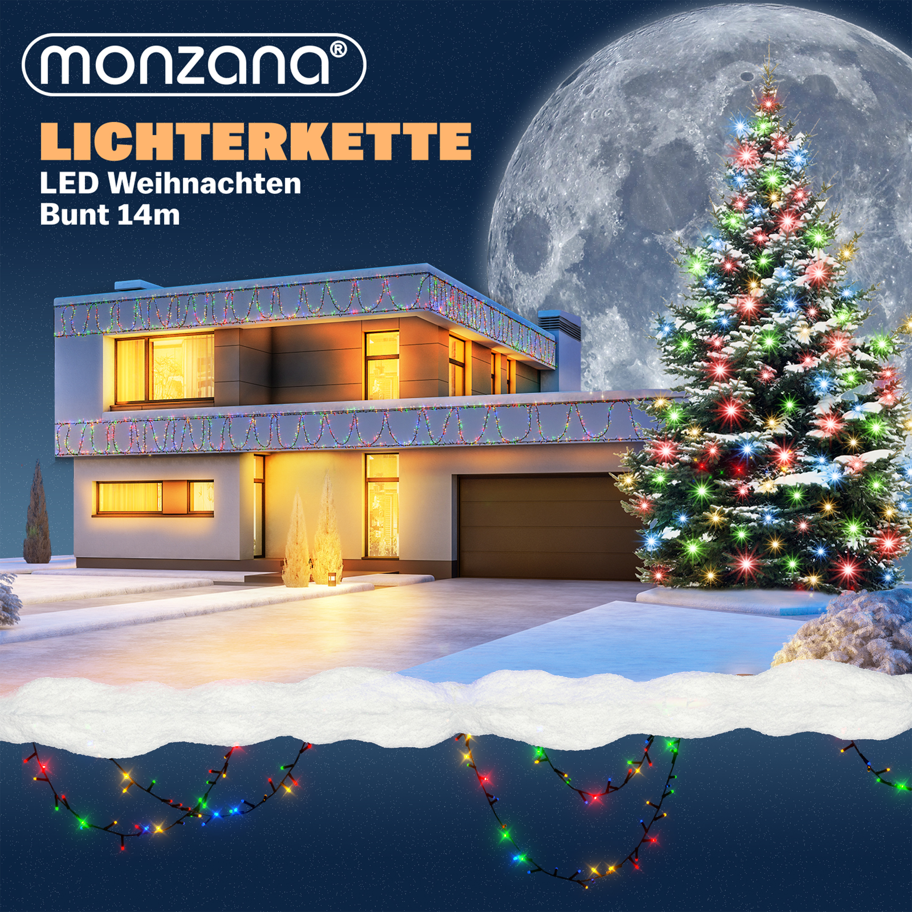 monzana Lichterkette Weihnachten Bunt 14m Fernbedienung – Bild 2