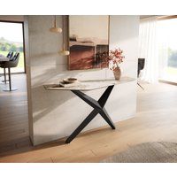 Konsolentisch Edge Polygonal 140x50 cm Keramik Minas Melange Weiß-Beige Zentharo Metall Schwarz