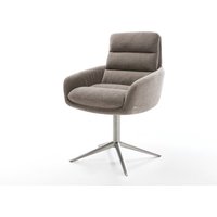 Drehstuhl Abelia-Flex mit Armlehnen Strukturstoff Soft Taupe Fußkreuz Edelstahl 360 drehbar Wippfunktion