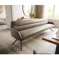 Esszimmerbank Taya-Flex 300 cm Mikrofaser Taupe Vintage Kreuzgestell kantig Schwarz Taschenfederkern