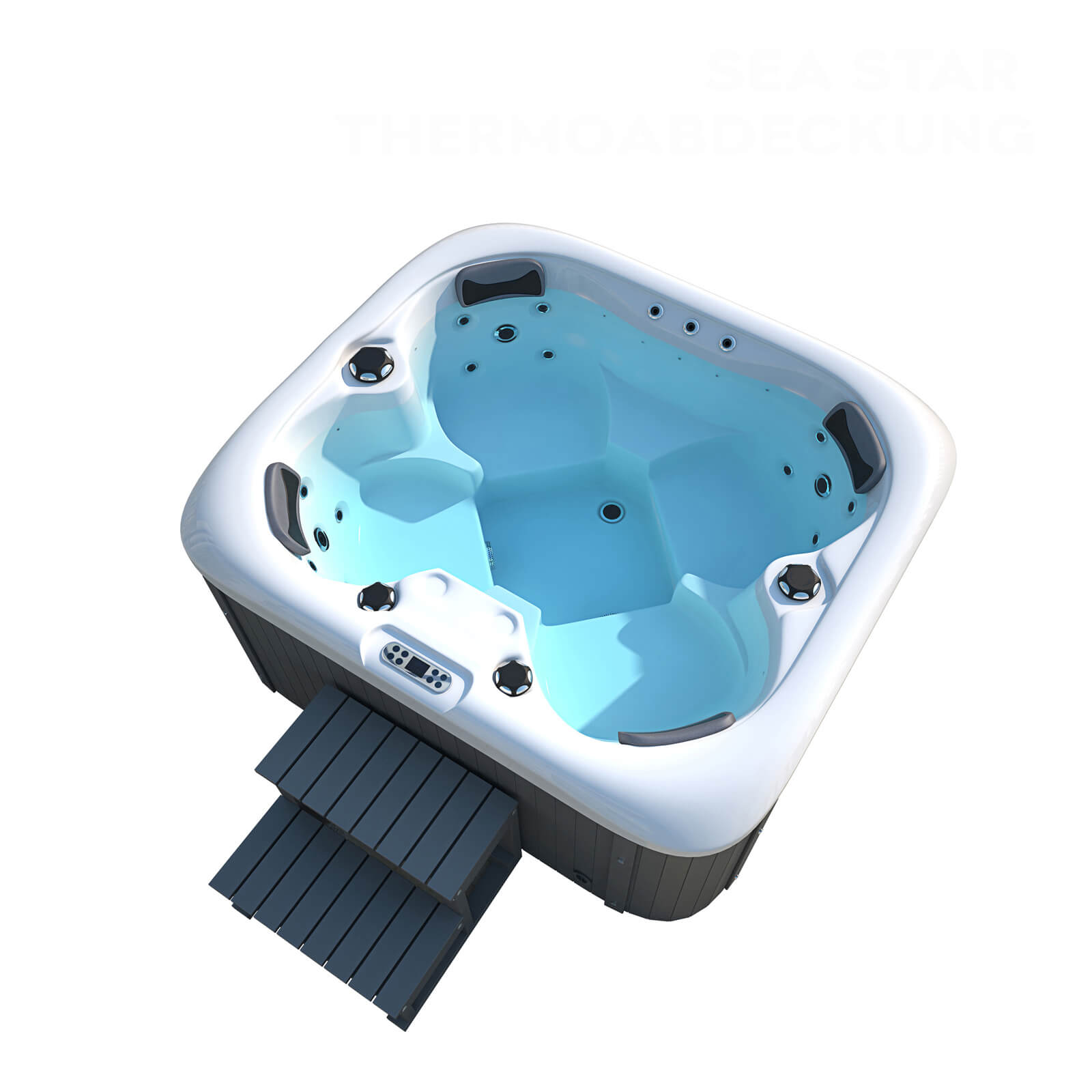 Outdoor Whirlpool mit Treppe und Thermoabdeckung SEA STAR 180 x 160 cm 4 Personen – Bild 4