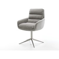 Drehstuhl Abelia-Flex mit Armlehnen Strukturstoff Soft Grau Fußkreuz Edelstahl 360 drehbar Wippfunktion