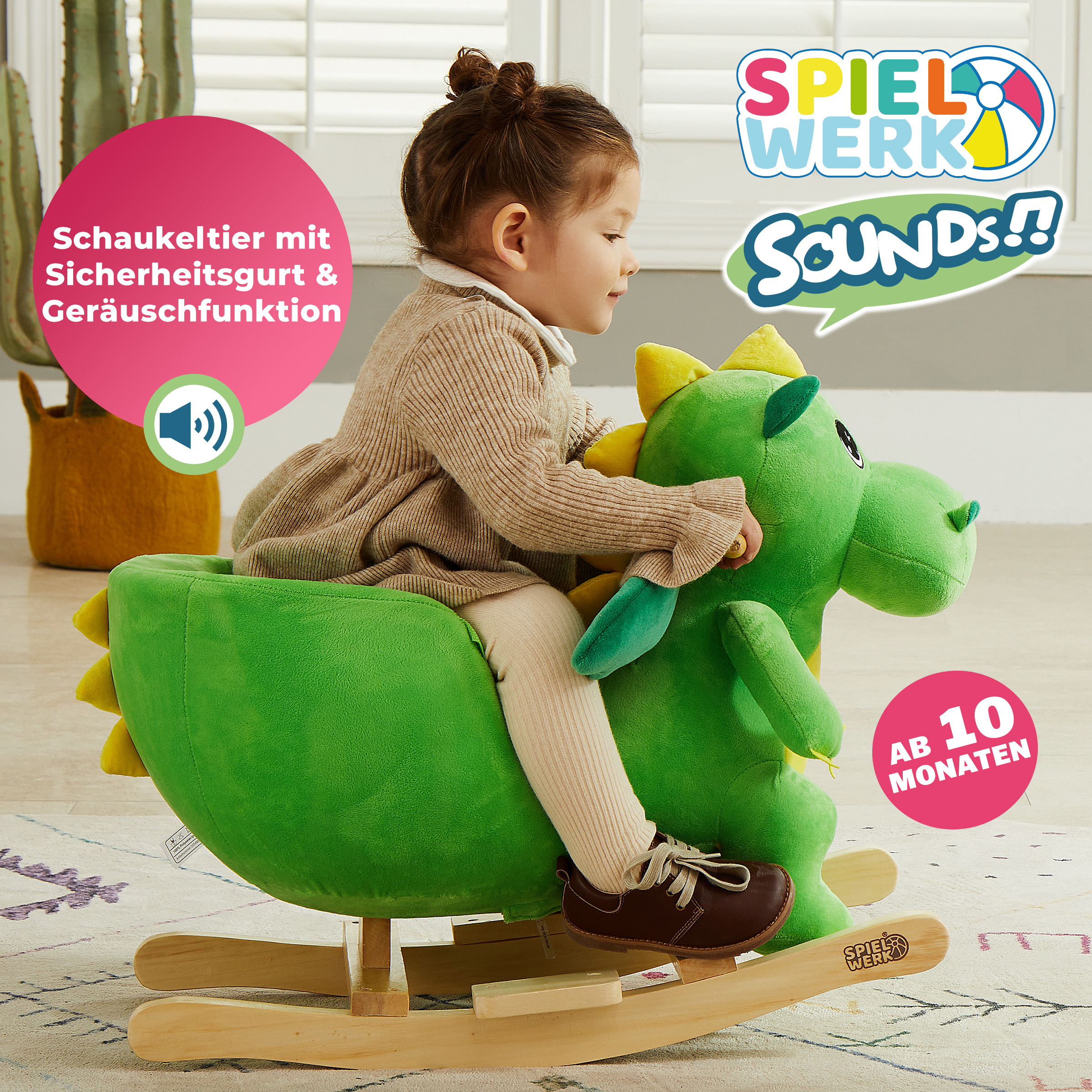 Deuba Schaukeltier Dino Grün mit Sicherheitsgurt – Bild 2