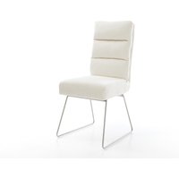Esszimmerstuhl Pela-Flex Bouclé Soft Beige Kufengestell Edelstahl Taschenfederkern
