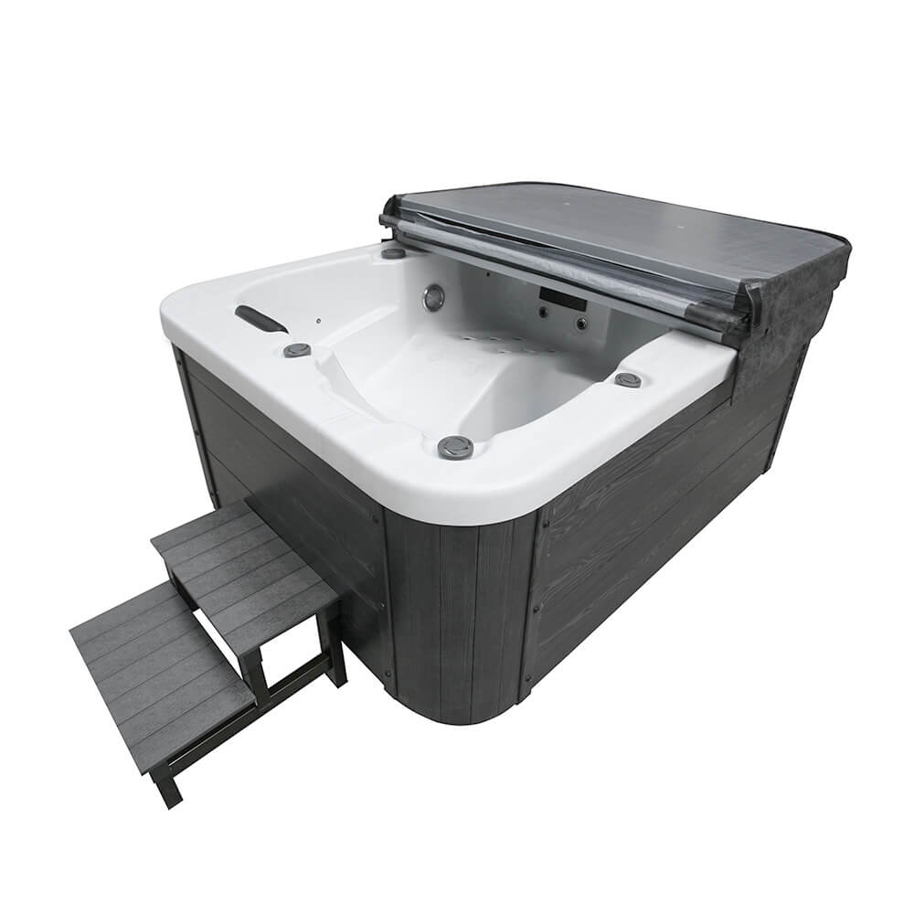 Outdoor Whirlpool mit Treppe und Thermoabdeckung WHITE MARBLE Anthrazit - 210 x 160 cm für 3 Personen – Bild 4