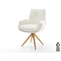 Drehstuhl Clea-Flex Bouclé Soft Beige Holzgestell kantig Natur 360 drehbar