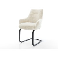 Freischwinger Alja-Flex mit Armlehnen Plüsch Creme-Weiß Freischwinger flach Schwarz Taschenfederkern