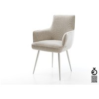 Esszimmerstuhl Heira-Flex mit Armlehnen Webstoff Soft Beige 4-Fuß konisch Edelstahl Taschenfederkern – Bild 2