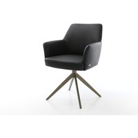 Drehstuhl Xana-Flex mit Armlehnen Echt-Leder Schwarz Kreuzgestell breit Effektfinish Titan 360 drehbar Wippfunktion Taschenfederkern – Bild 2