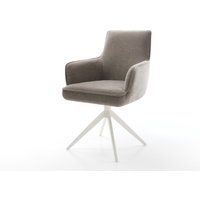 Drehstuhl Heira-Flex mit Armlehnen Strukturstoff Soft Taupe Kreuzgestell breit Weiß 360 drehbar Wippfunktion Taschenfederkern