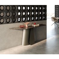 Konsolentisch Edge Polygonal 180x50 cm Keramik Emperador Extra Lucidato Dunkelbraun Livos Metall Effektfinish Titan