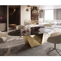 Esstisch Edge Oval 280x130 Keramik Emperador Extra Lucidato Dunkelbraun Prisma Metallic Gold