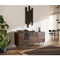 Sideboard Imara 175 cm Mango Braun 2 Türen 3 Schubladen Winkelfuß Metall Schwarz