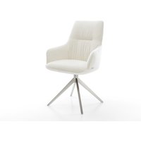 Drehstuhl Zelia-Flex mit Armlehnen Bouclé Soft Beige Kreuzgestell breit Edelstahl 360 drehbar Wippfunktion Taschenfederkern