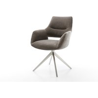 Drehstuhl Yago-Flex mit Armlehnen Strukturstoff Soft Taupe Kreuzgestell breit Edelstahl 360 drehbar Wippfunktion Taschenfederkern