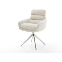 Drehstuhl Abelia-Flex mit Armlehnen Teddystoff Beige Kreuzgestell breit Edelstahl 360 drehbar Wippfunktion
