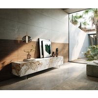 Lowboard Cuor 220 cm Keramik Minas Melange Weiß-Beige 1 Klappe 2 Schubfächer Fuß Schwebeoptik Acrylglas – Bild 2