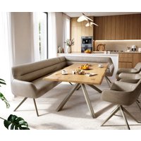 Esszimmerbank Taya-Flex 285x190 cm Mikrofaser Beige Vintage Kreuzgestell kantig Effektfinish Titan Taschenfederkern Rechts