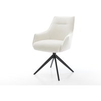 Drehstuhl Alja-Flex mit Armlehnen Bouclé Soft Beige Kreuzgestell breit Schwarz 360 drehbar Wippfunktion Taschenfederkern