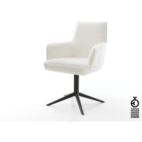 Drehstuhl Heira-Flex mit Armlehnen Bouclé Soft Beige Fußkreuz Schwarz 360 drehbar Wippfunktion Taschenfederkern