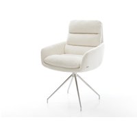 Esszimmerstuhl Abelia-Flex mit Armlehnen Bouclé Soft Beige Kreuzgestell konisch Edelstahl