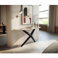 Konsolentisch Edge Polygonal 140x50 cm Keramik Laminam Travertino Bianco Creme-Weiß Zentharo Metall Schwarz