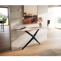 Konsolentisch Edge Boot 140x40 cm Keramik Minas Melange Weiß-Beige Estelo Metall Schwarz
