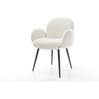 Esszimmerstuhl Nube-Flex mit Armlehnen Bouclé Soft Beige 4-Fuß konisch Schwarz Taschenfederkern
