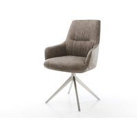 Drehstuhl Zelia-Flex mit Armlehnen Mikrofaser Taupe Vintage Kreuzgestell breit Edelstahl 360 drehbar Wippfunktion Taschenfederkern