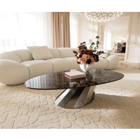 Couchtisch Edge Oval 140x75 cm Keramik Emperador Extra Lucidato Dunkelbraun Parabi Edelstahl gebürstet