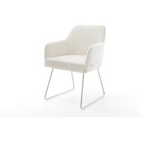 Esszimmerstuhl Greg-Flex Bouclé Soft Beige Kufengestell Edelstahl Taschenfederkern