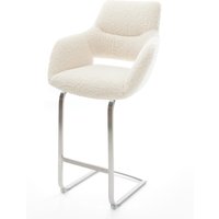 Barstuhl Yago-Flex Teddystoff Beige Freischwinger Flach Edelstahl Silberfarben Taschenfederkern