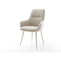 Esszimmerstuhl Zelia-Flex mit Armlehnen Webstoff Soft Beige 4-Fuß konisch Edelstahl Taschenfederkern