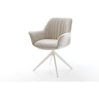 Drehstuhl Keila-Flex mit Armlehnen Webstoff Soft Beige Kreuzgestell breit Weiß 360 drehbar Wippfunktion
